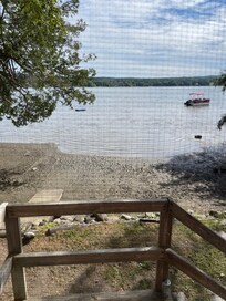 View of how low the water was due to no rain. It was mid shin depth until out past the boat