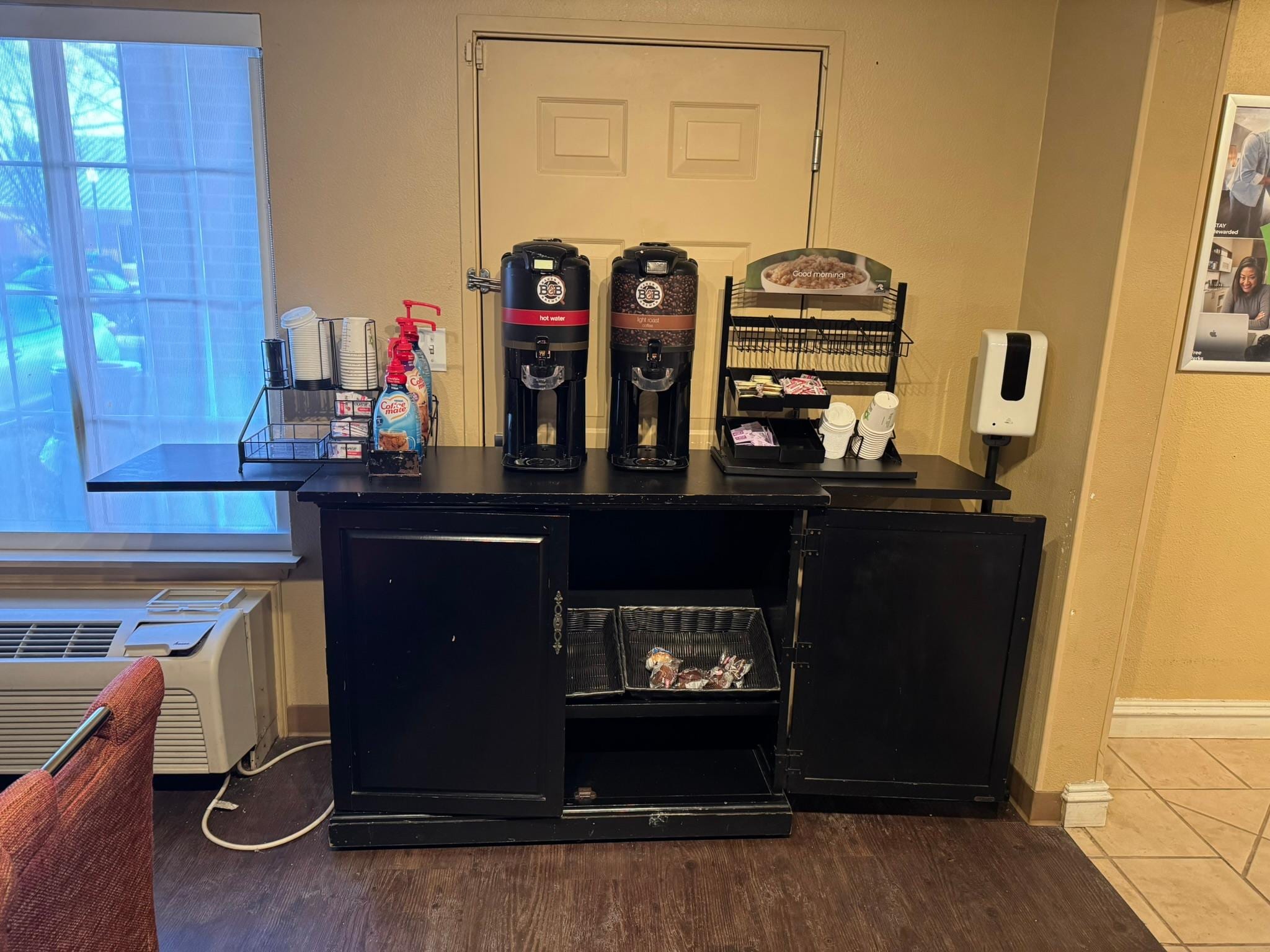 "Breakfast" - why bother? Also, empty hand sanitizer