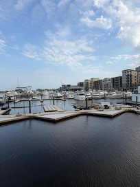 View of marina from 2nd floor balcony. More units being built on the foreground dock.