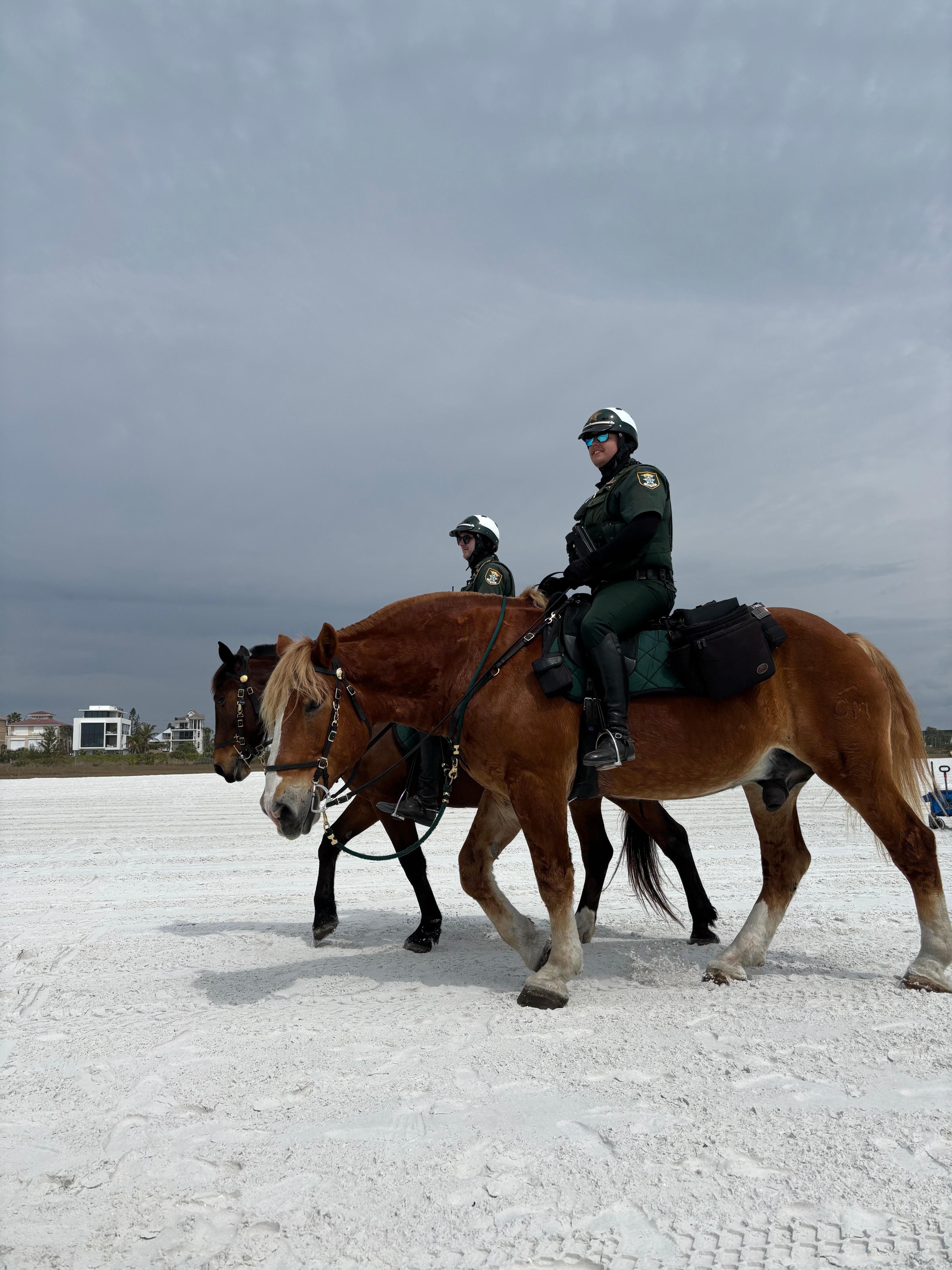 Beach is well patrolled. It was fun seeing the horses. 