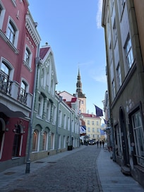 Street view in front of building