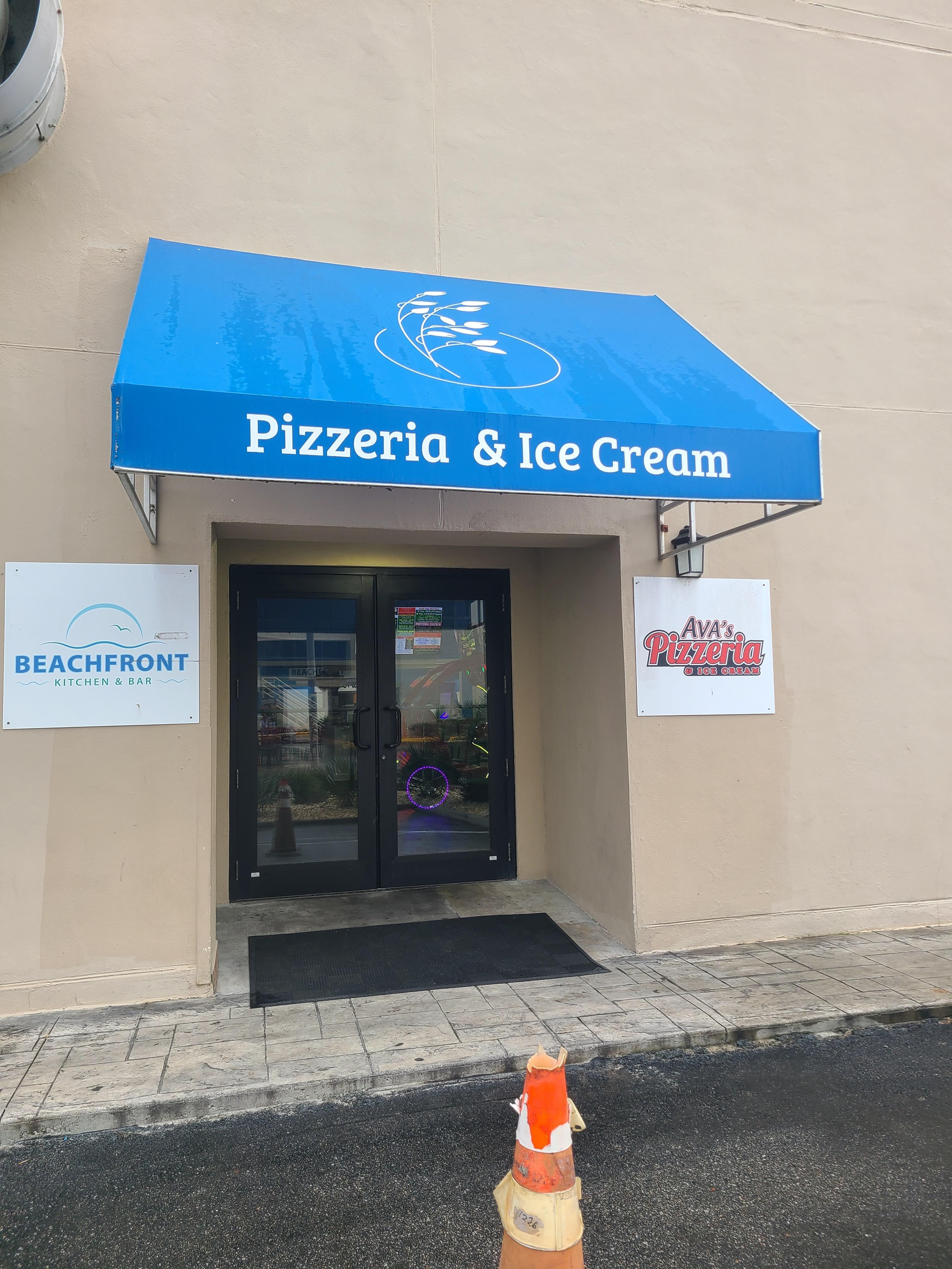 On the property with and ice-cream parlor across the way.