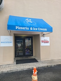 On the property with and ice-cream parlor across the way.