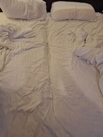 The trace of making a double bed by putting two single beds together