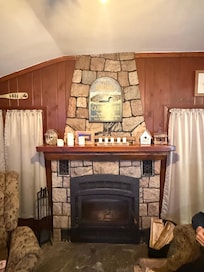The wood burning fireplace we loved having every evening