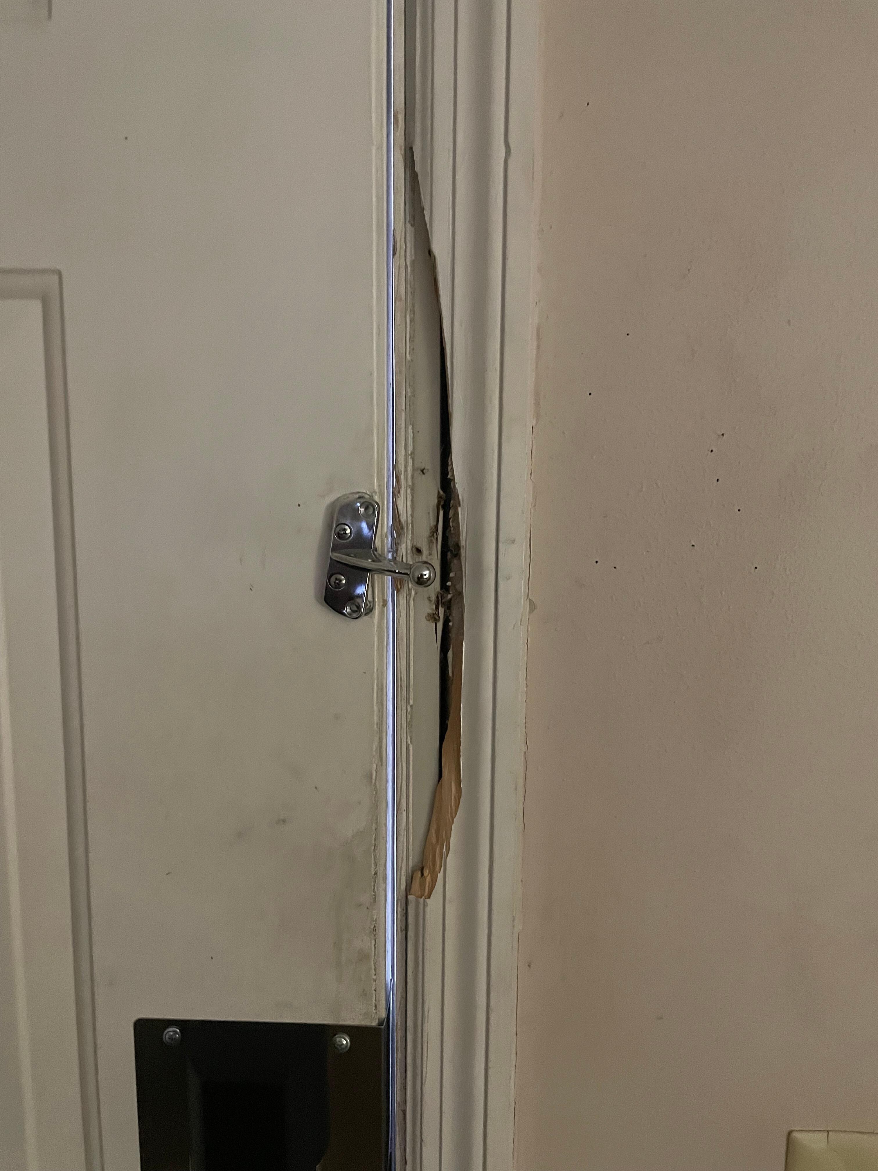Busted lock and door frame