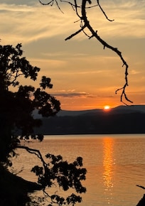 View from the deck, living room and bedroom.