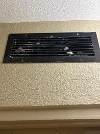 The air vent above the door and inside the unit are dirty.