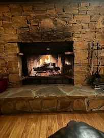 The real fireplace was so cozy.