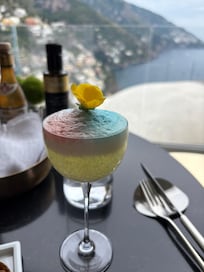 View from diner and drink lemon martini