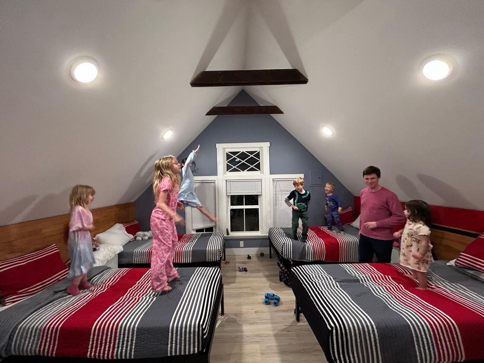 The children loved the bedroom on the top floor where they all could sleep together.