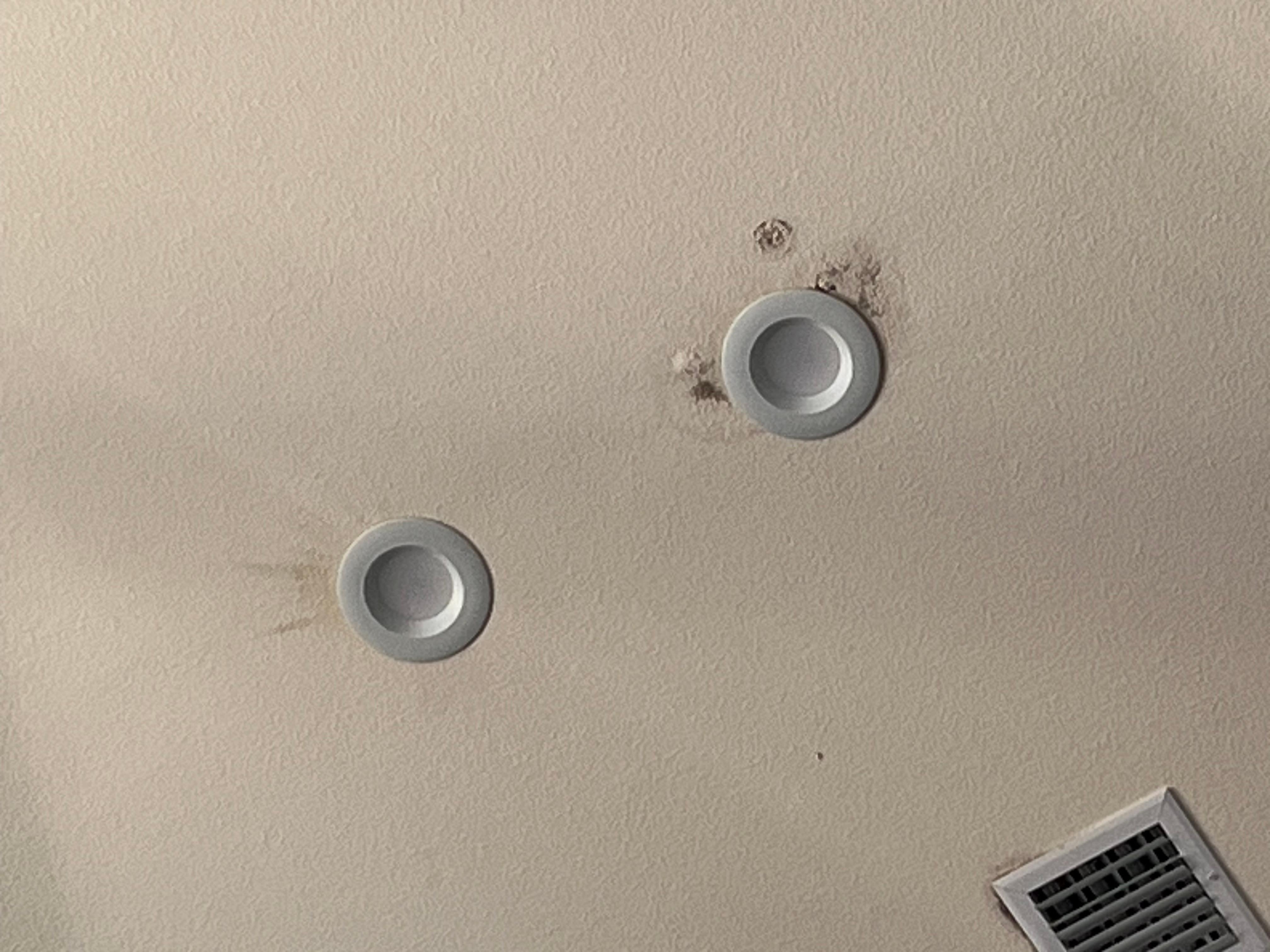 Water damage where Sheetrock falling in