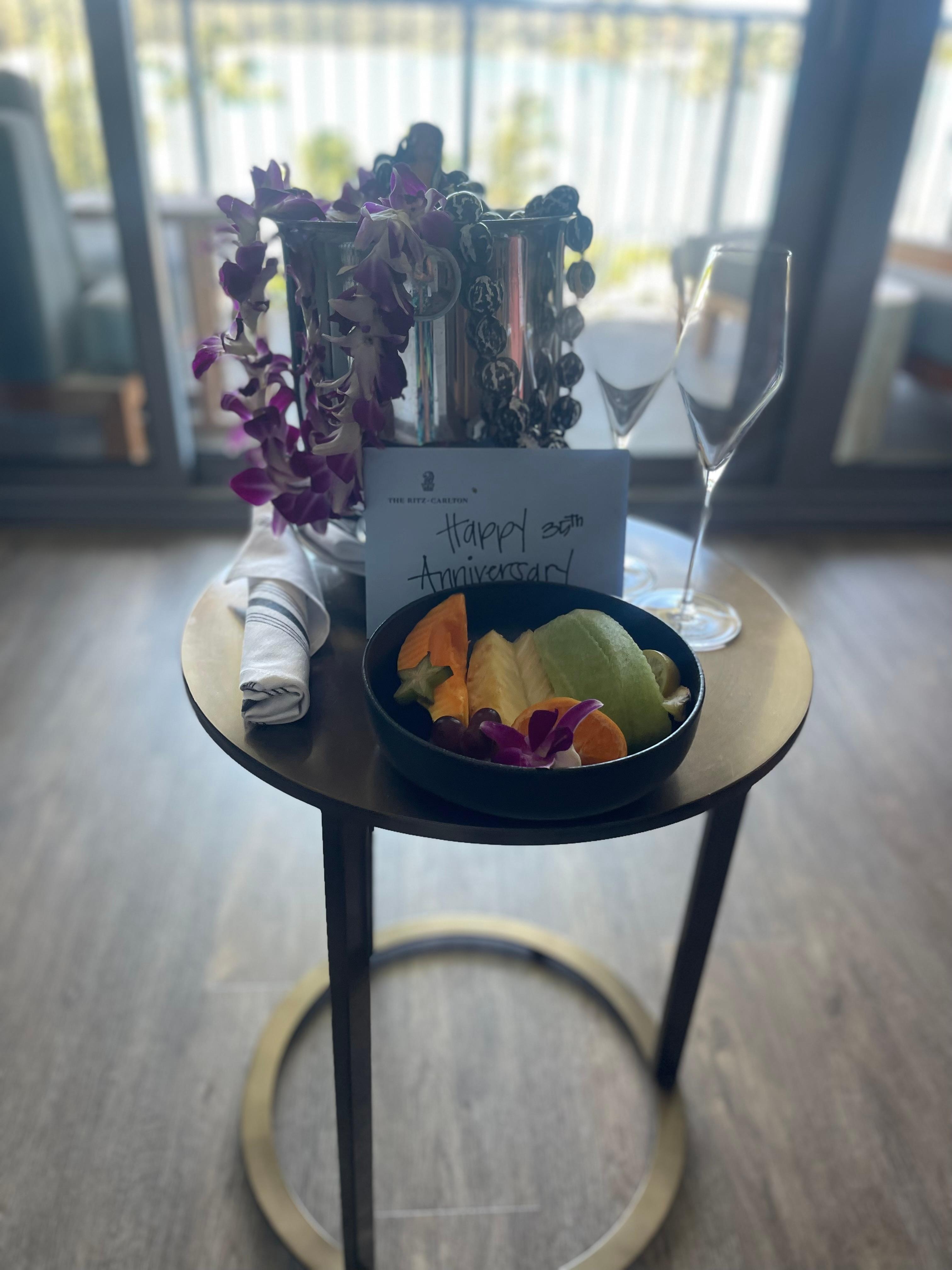 Happy 35th anniversary from Turtle Bay resort staff (surprised us, found in our room when we got back from dinner