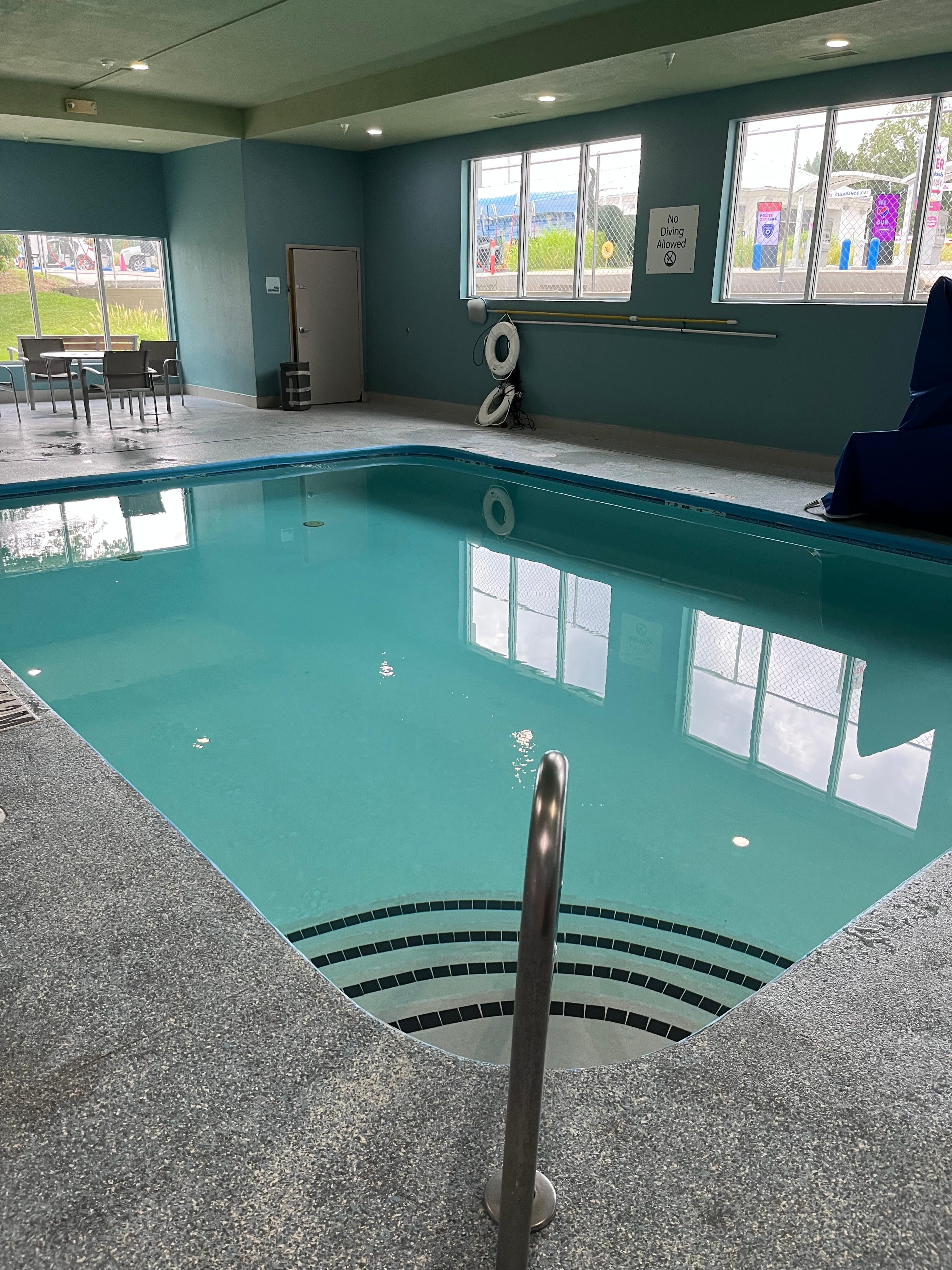Nice pool room was hot when it was hot outside but pool was was cold & clean with chlorine