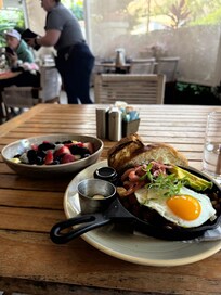 Short Rib Hash & fruit bowl