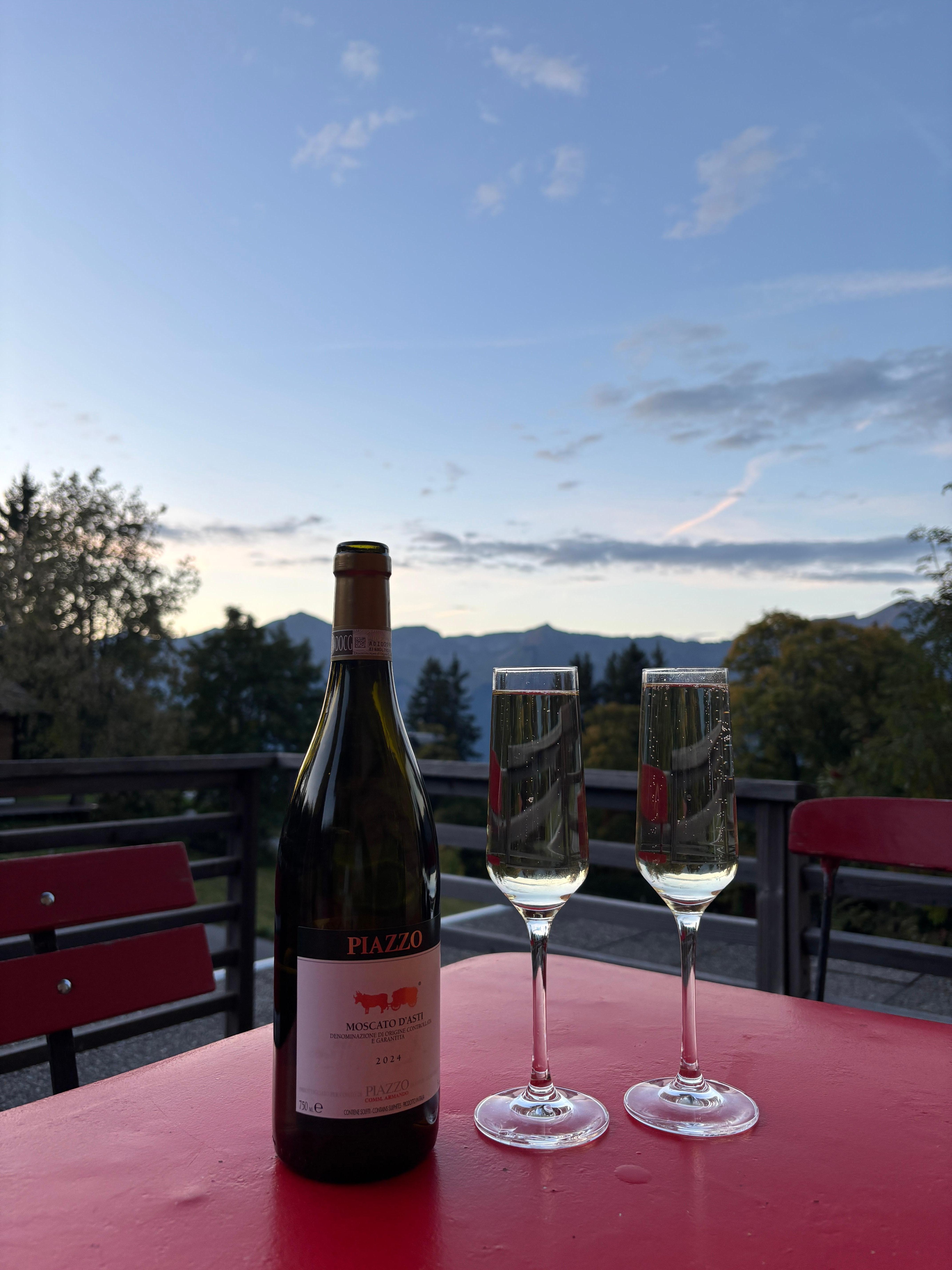 Wine on the deck overlooking gorgeous views.