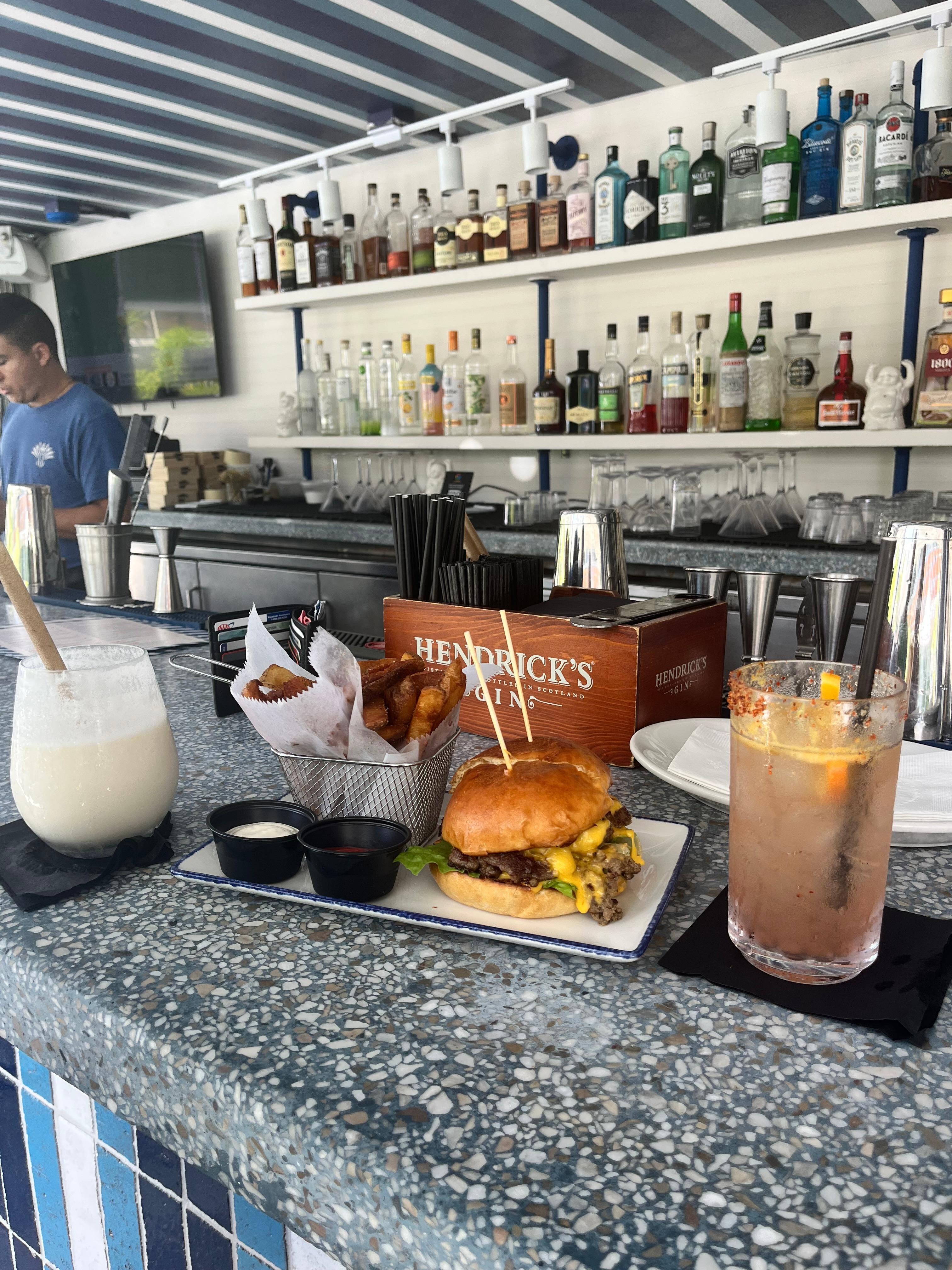 Burger at pool bar
