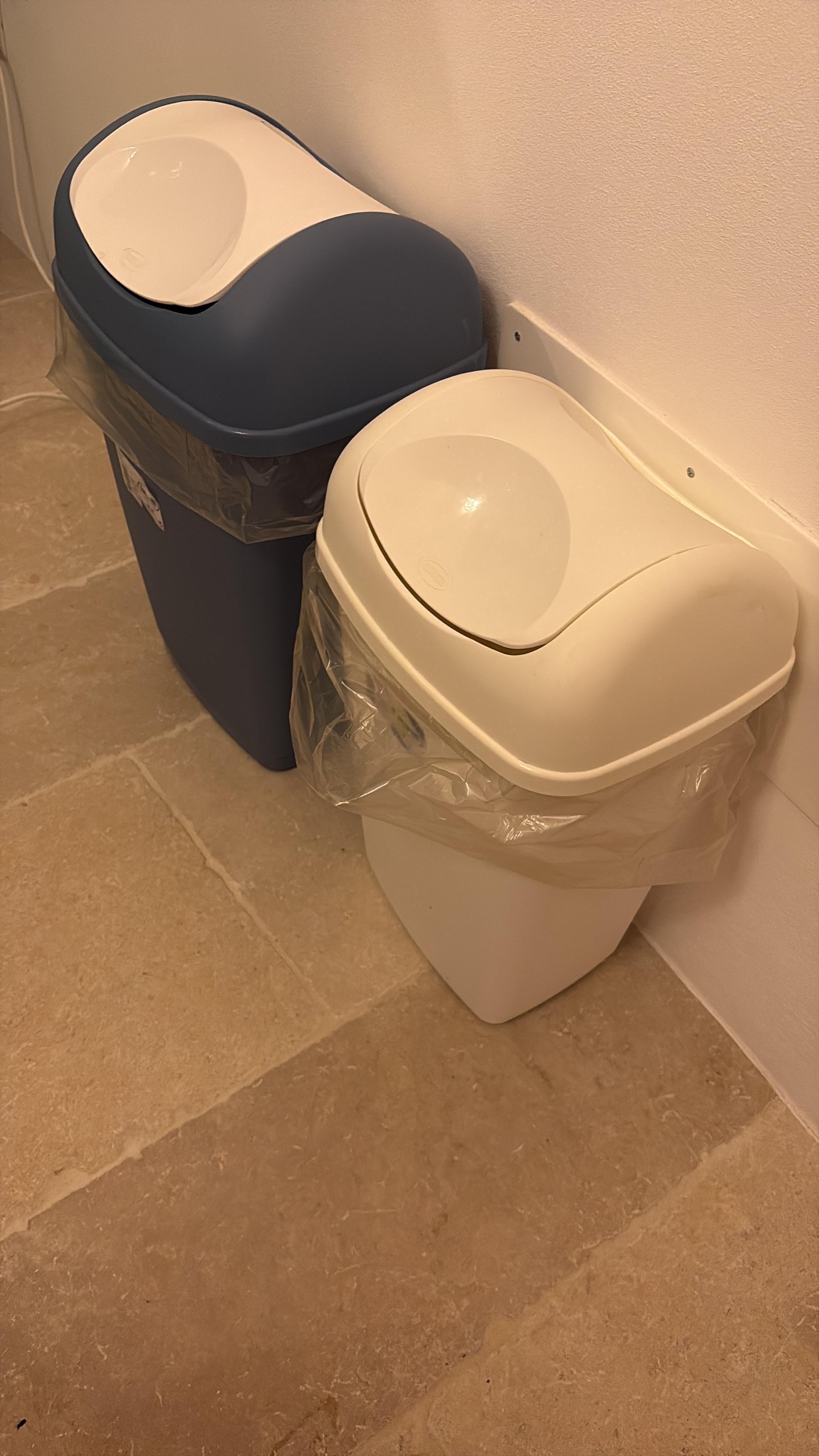 Two garbage pails of wrong type to put outside, at least three are required with secure lids, so we just took our garbage with us.