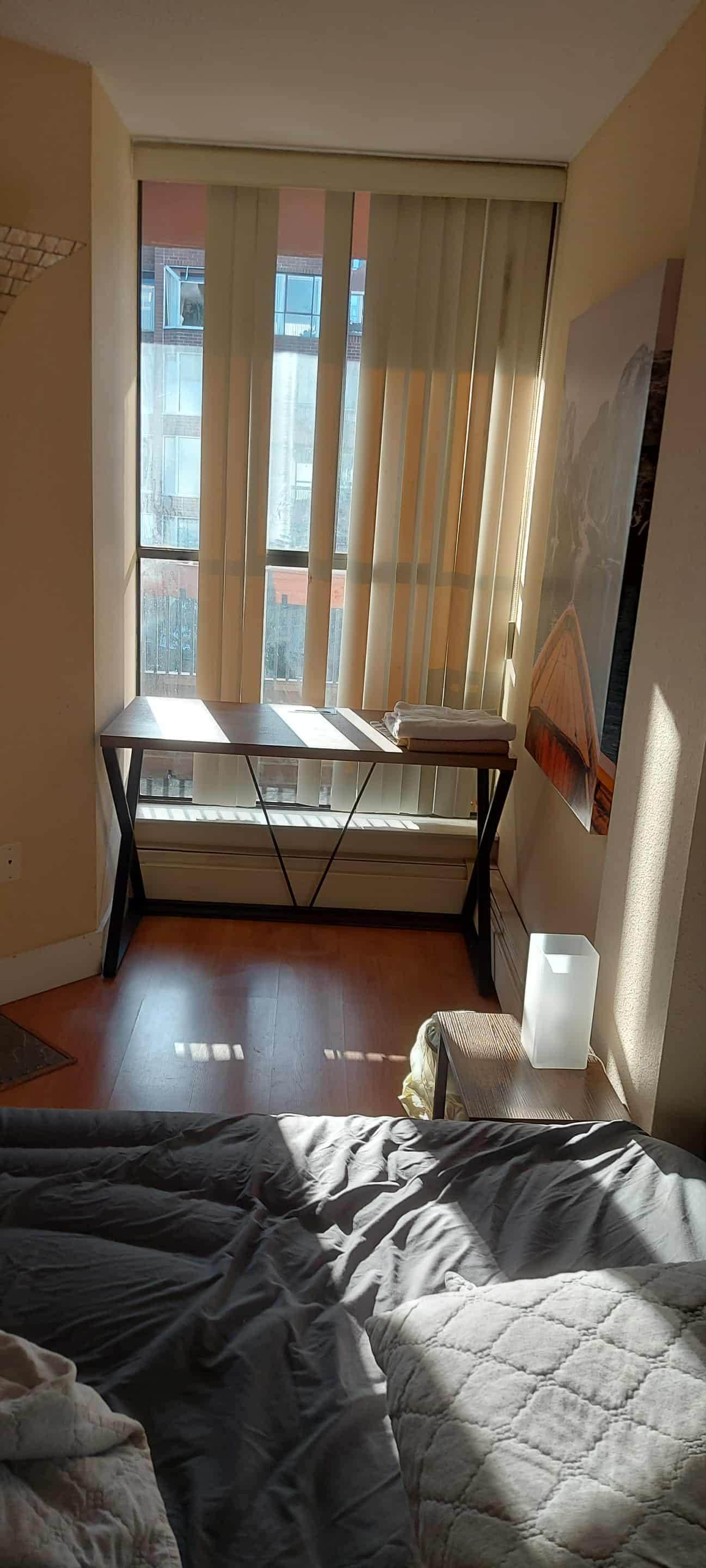 Missing blinds in the bedroom meant no privacy in the evening once it's dark out and neighbors across the court yard can see in.  Also very bright light directly on bed in the morning.