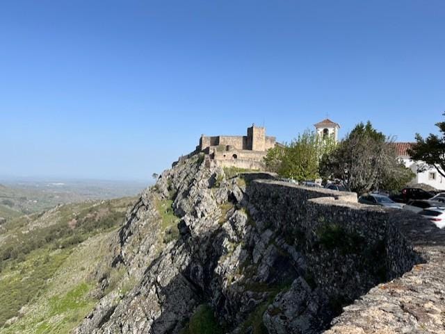View of the castle as one walks along the wall.