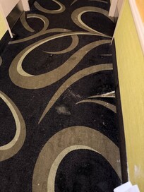 Stains on carpets in and outside of the room