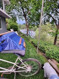 To the right of these bushes is the river. There is no fence despite property being open to young children.
