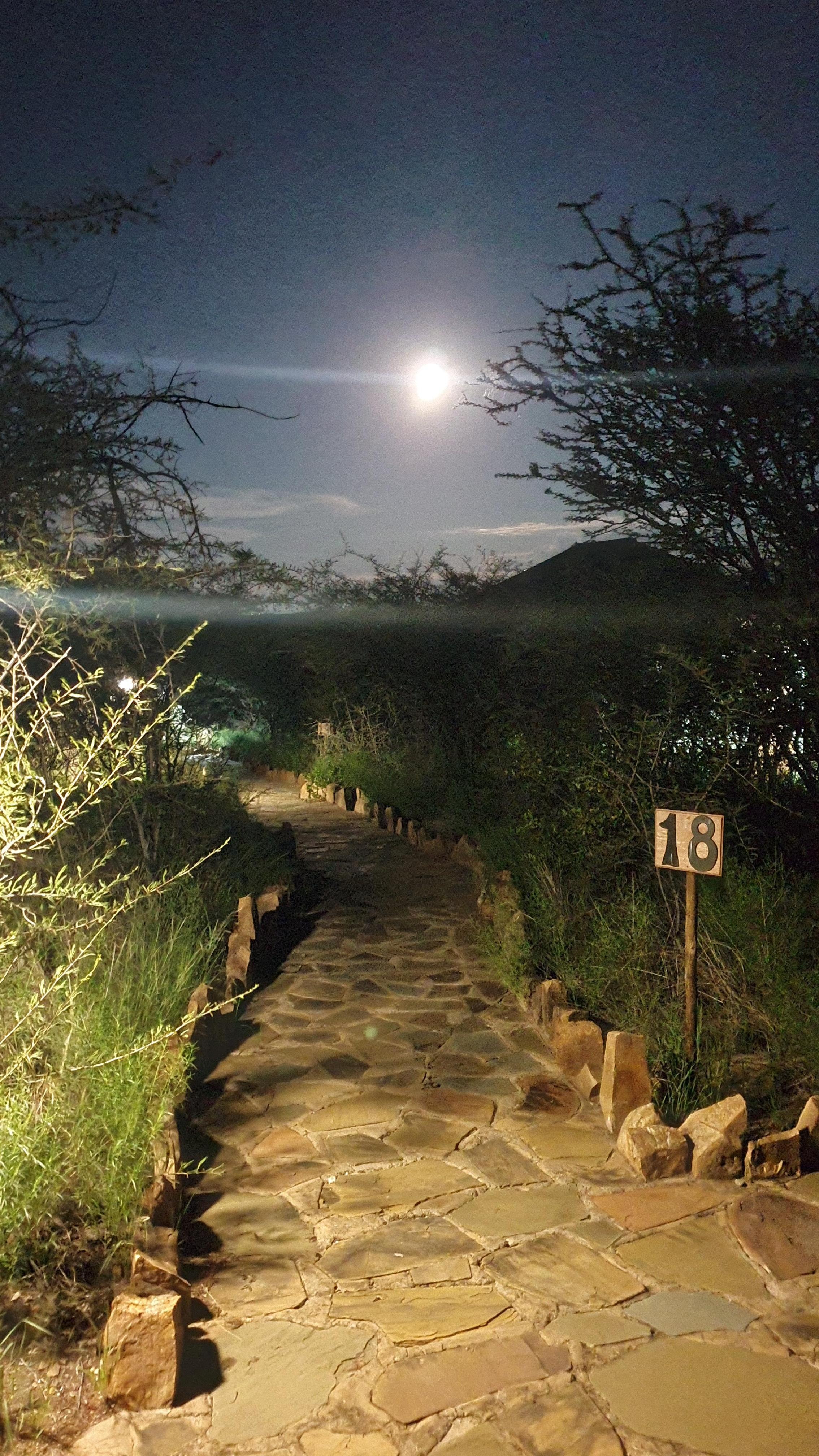 Full moon on the path to our room