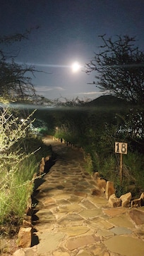Full moon on the path to our room