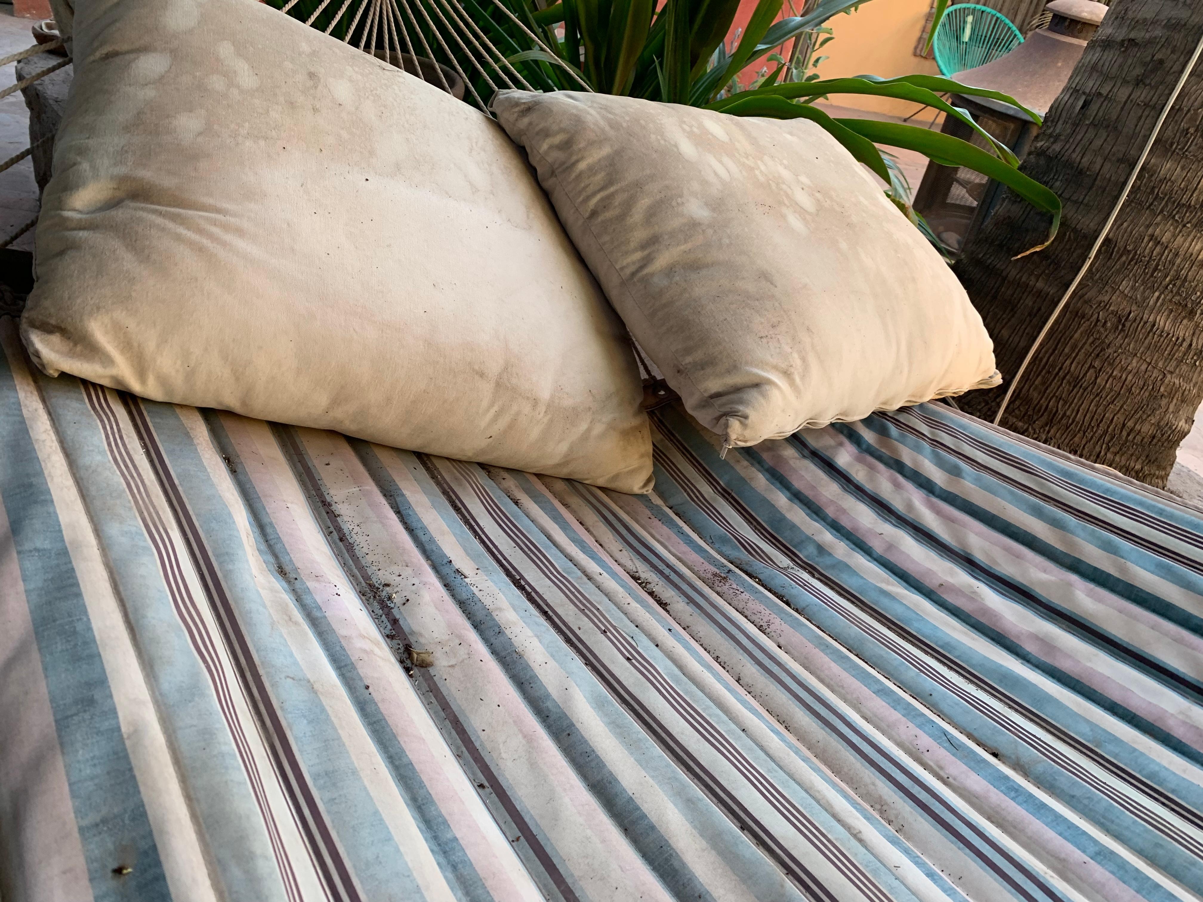 Filthy pillows and hammock 