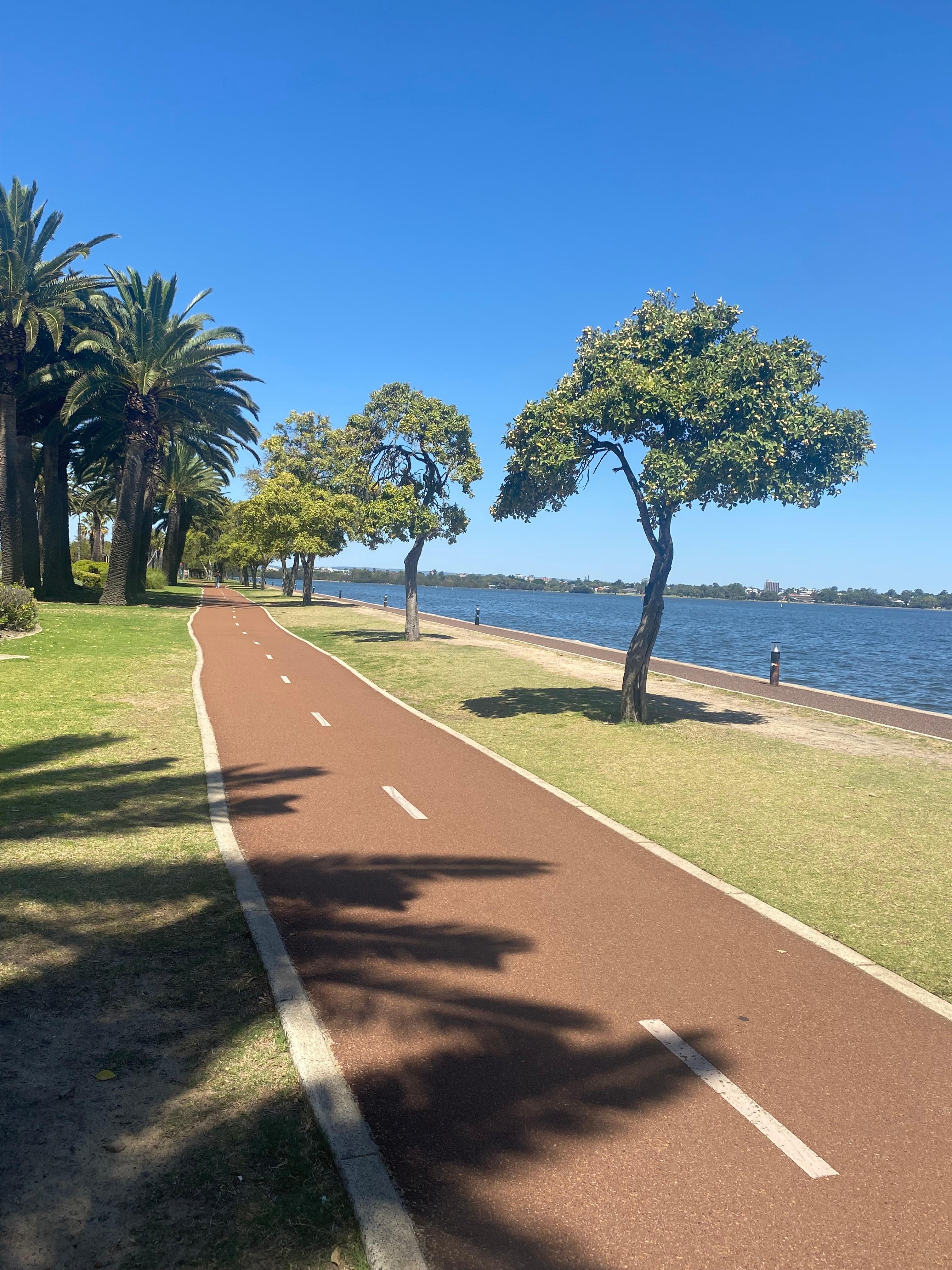 Opposite the river on an amazing walkway 