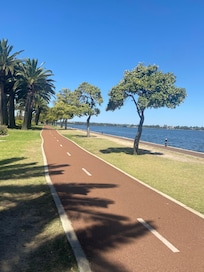 Opposite the river on an amazing walkway