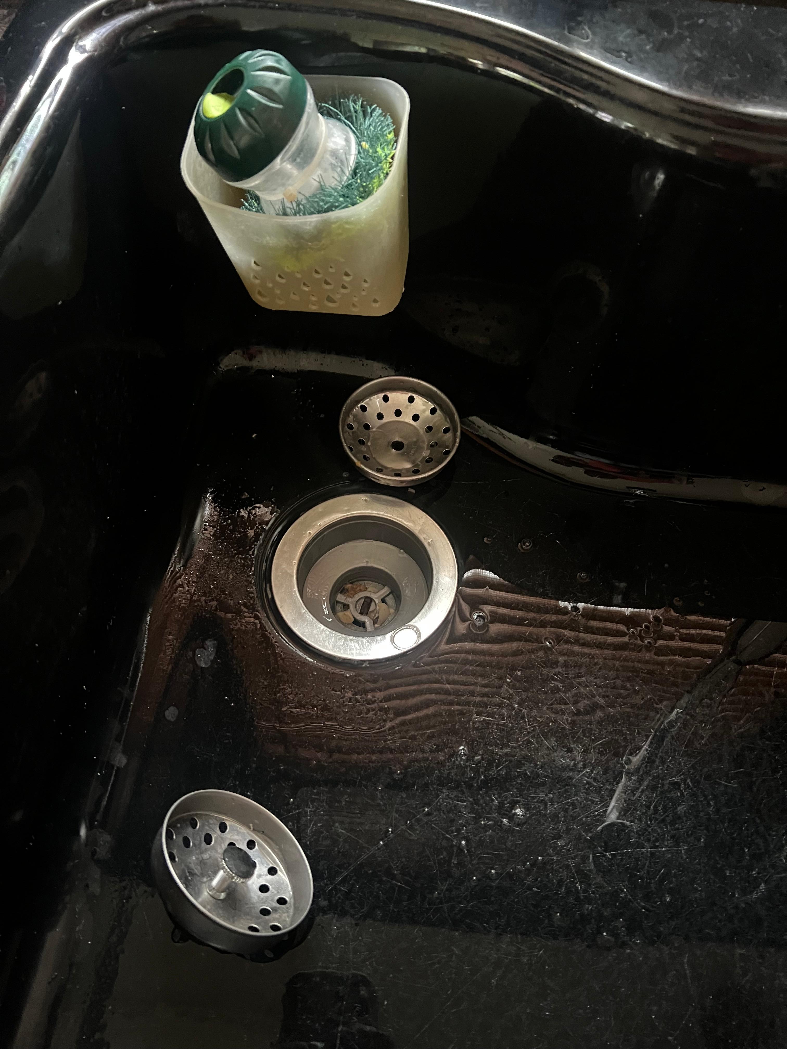 Sink clogged with food bits