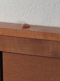 Chewed up gum on headboard