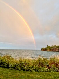 An evening double rainbow.