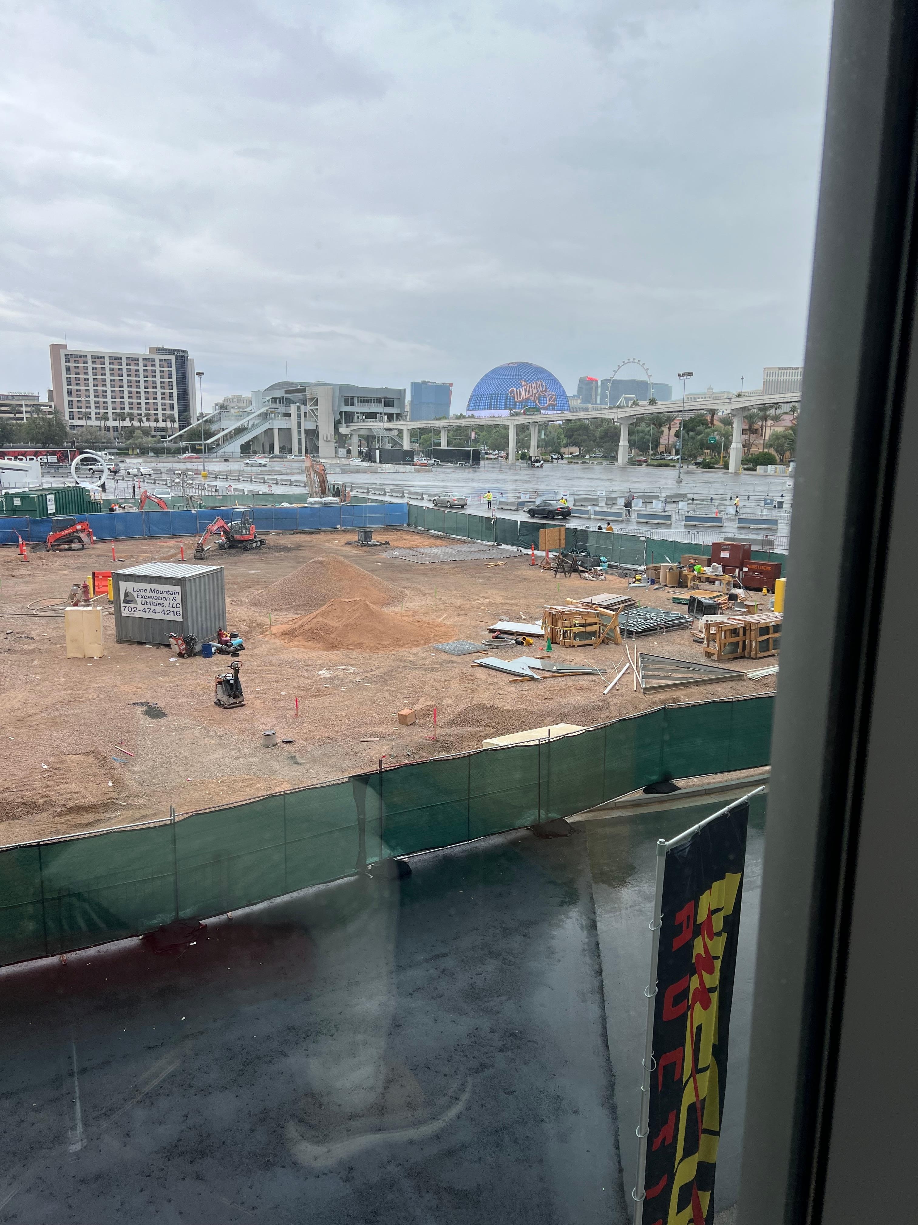 Construction at the convention center in front of the sphere