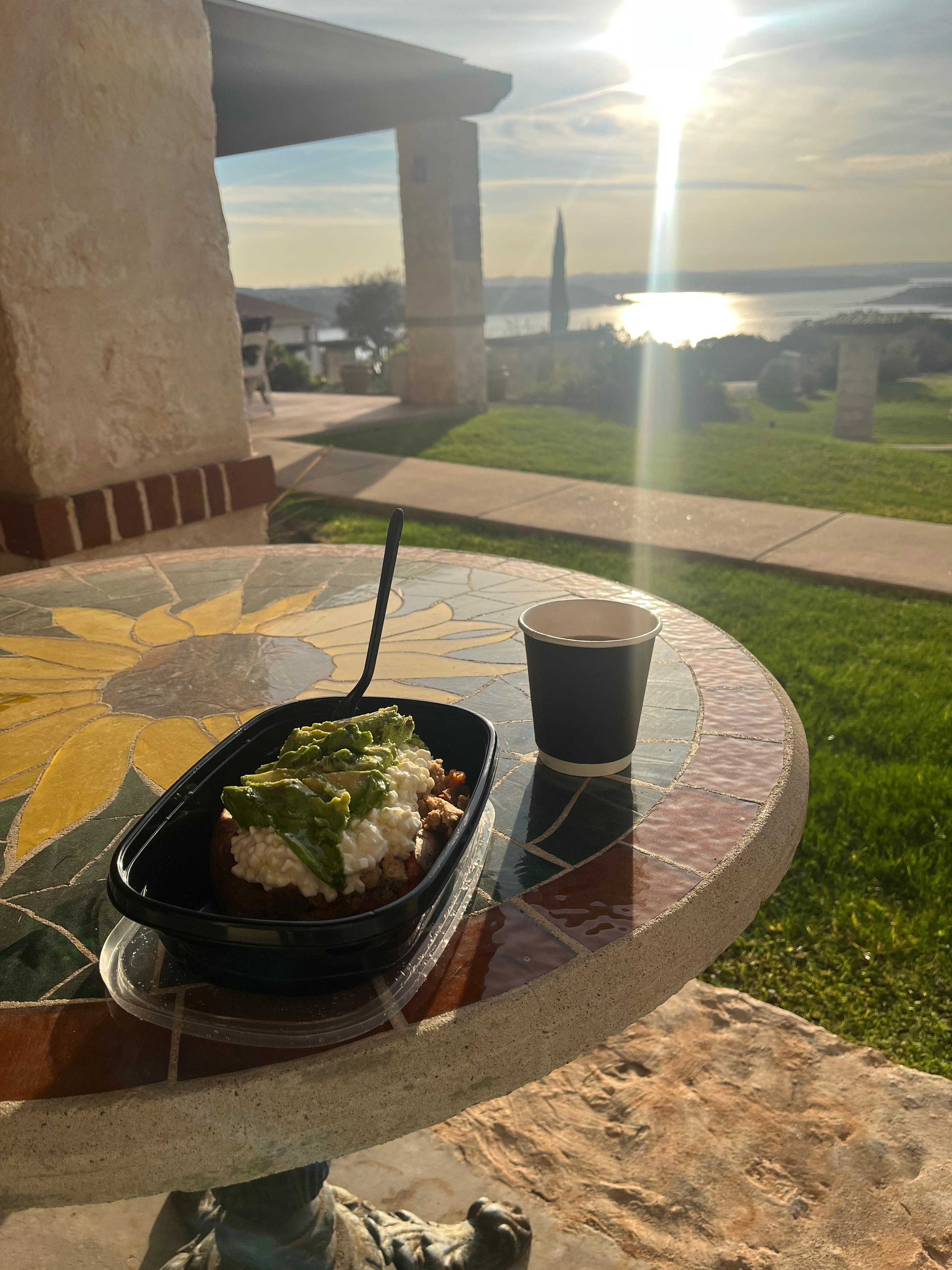 Eating dinner on my room Patio