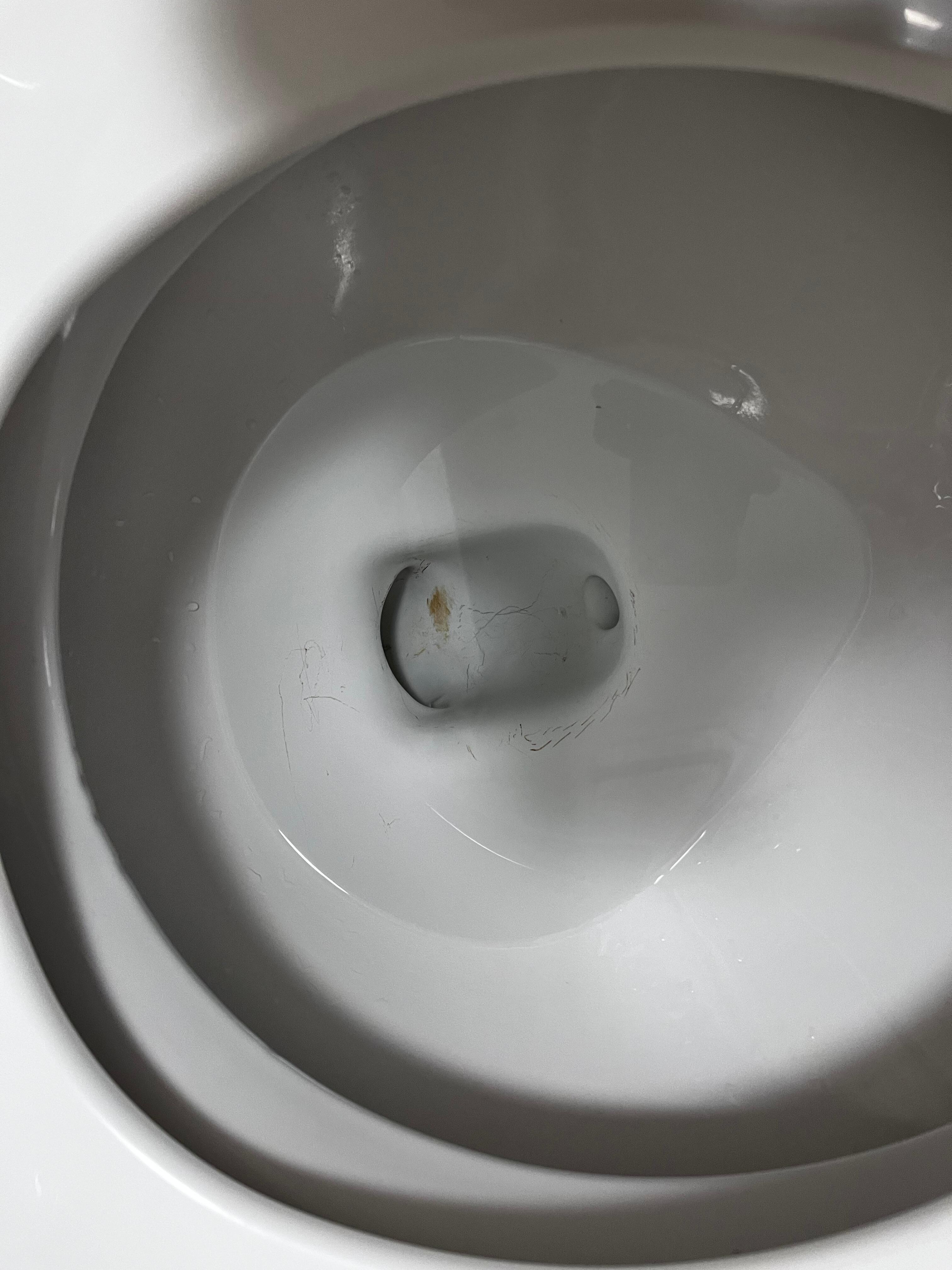 Stained toilet bowl and tub