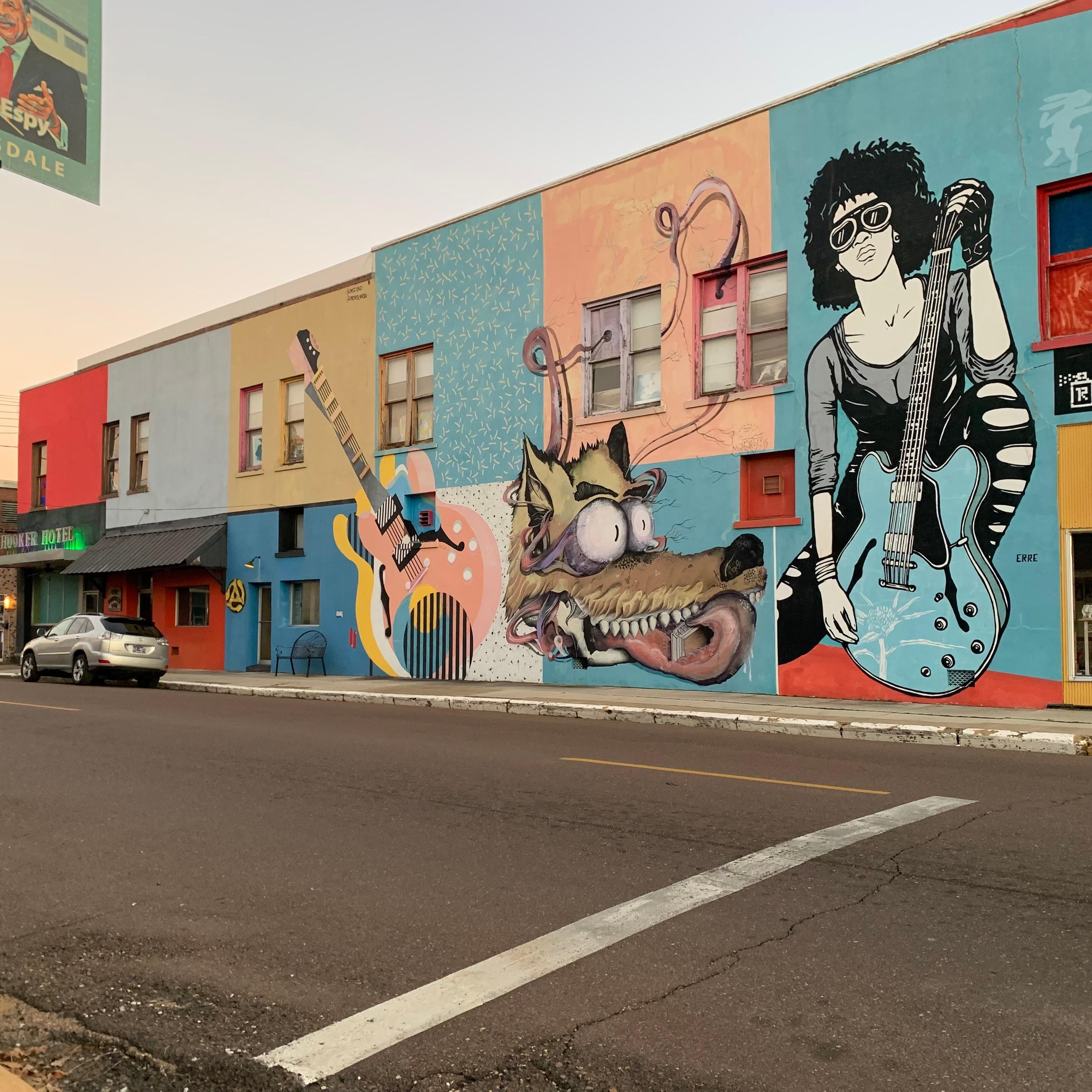 Blue door is the entrance 