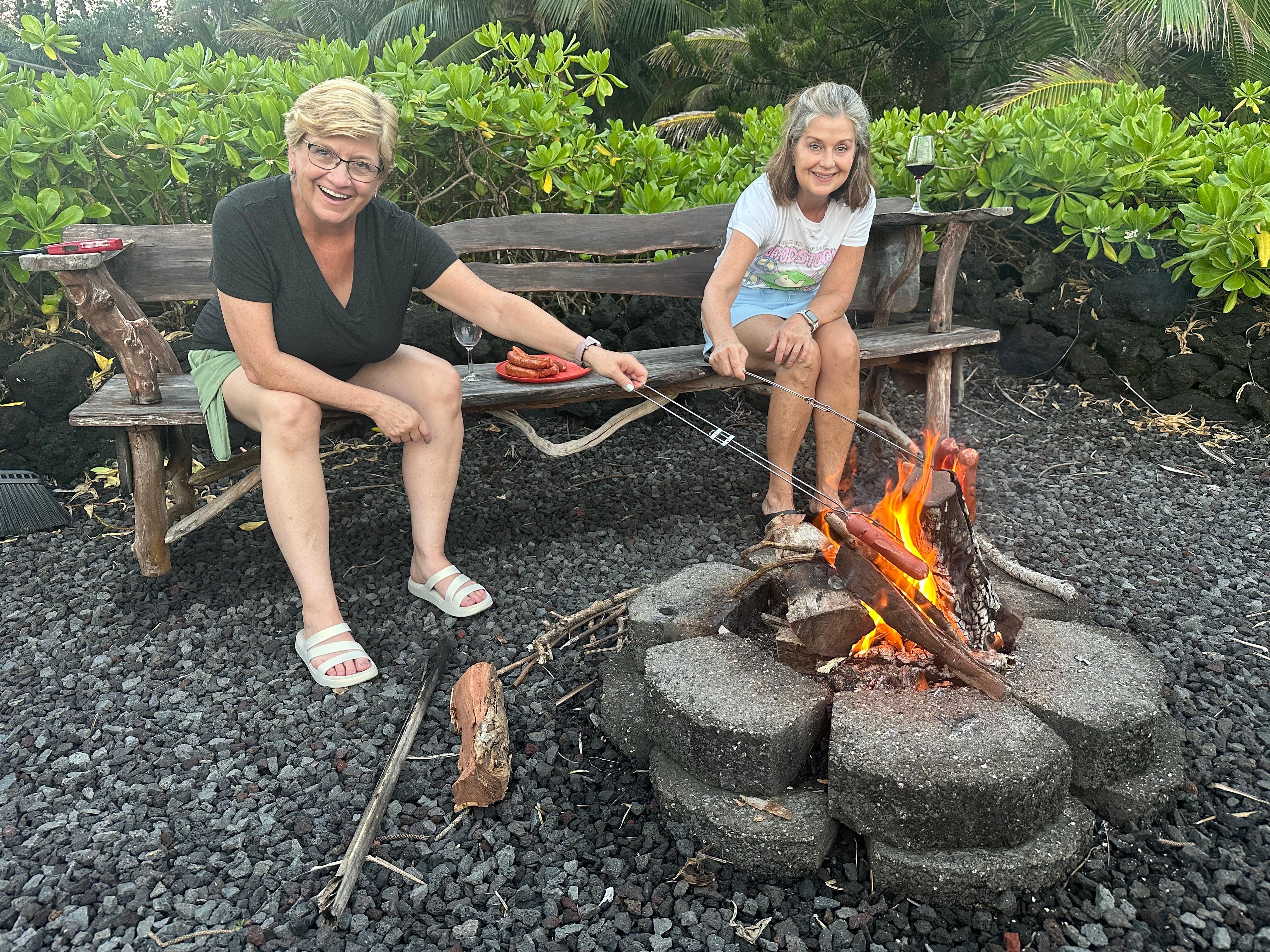 Hotdogs over the fire! We grabbed the wood at Ace Hardware.