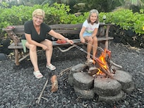 Hotdogs over the fire! We grabbed the wood at Ace Hardware.