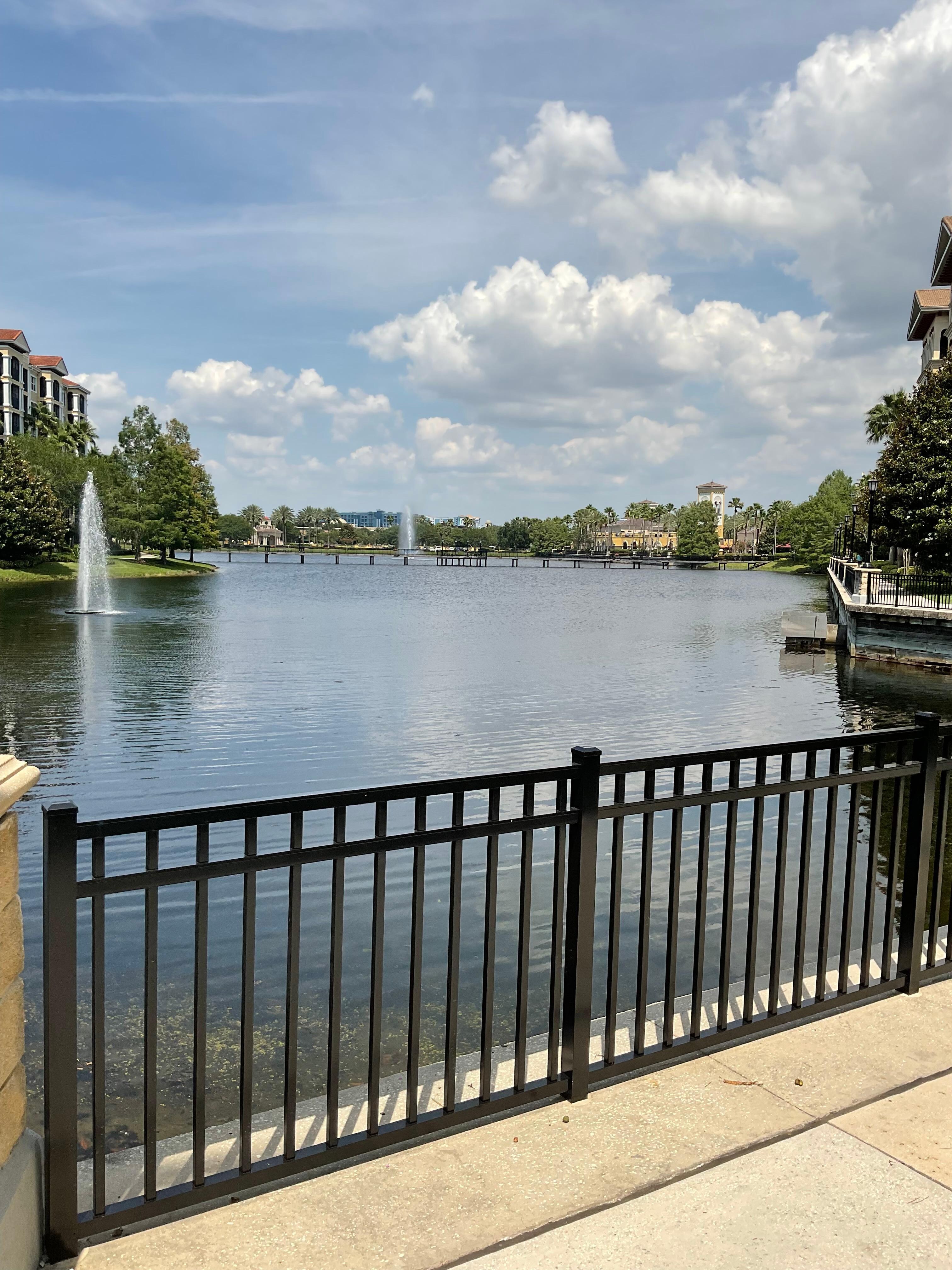 Lake with fountain is looking aa very good.