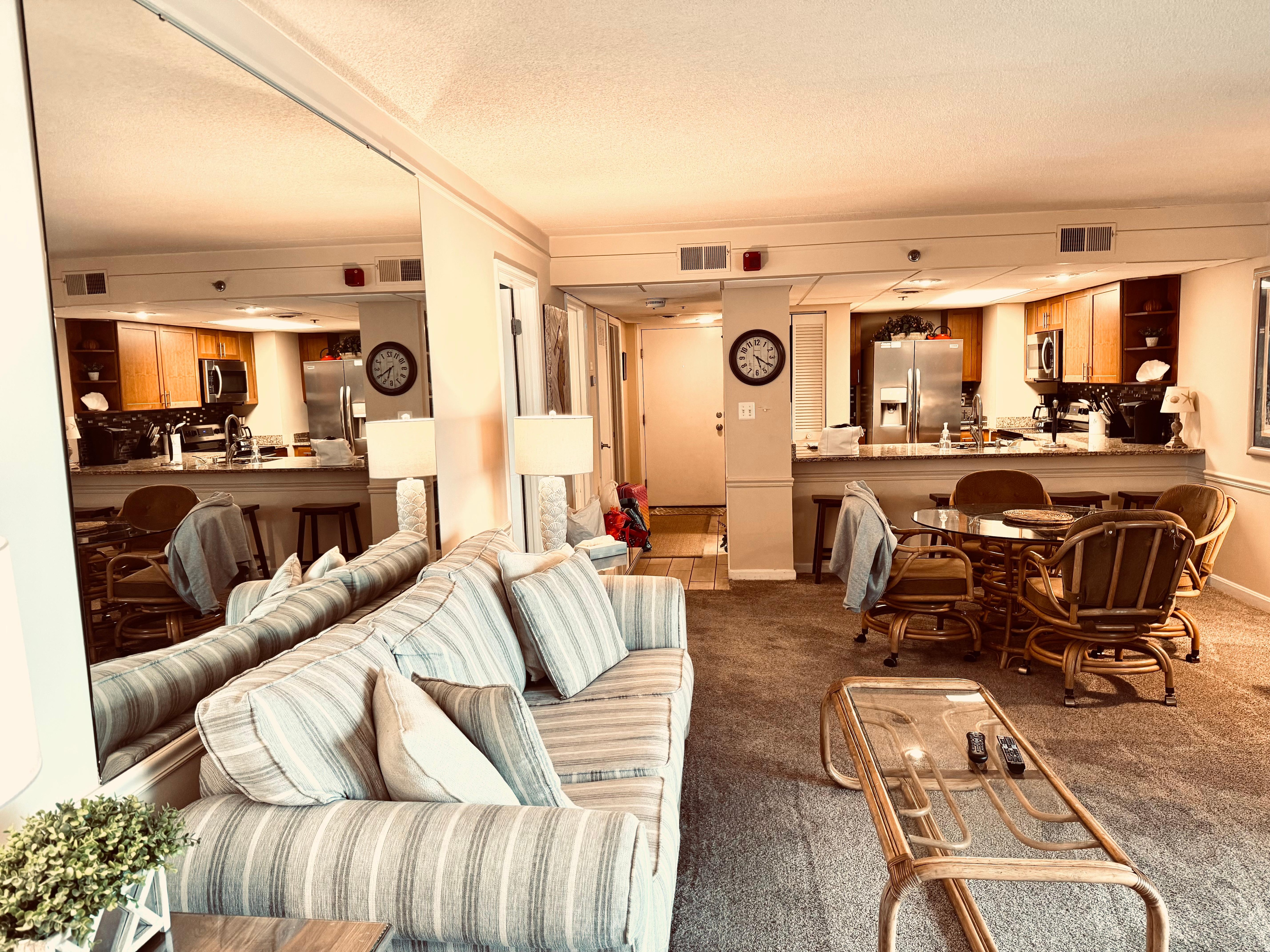 View of living room and kitchen