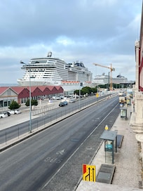 Cruise terminal seen from riverside balcony room