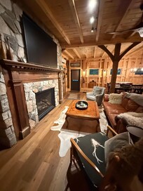Lower floor living room and fireplace