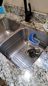 The Kitchen Sink as we Found it. The sponges were used and moldy.