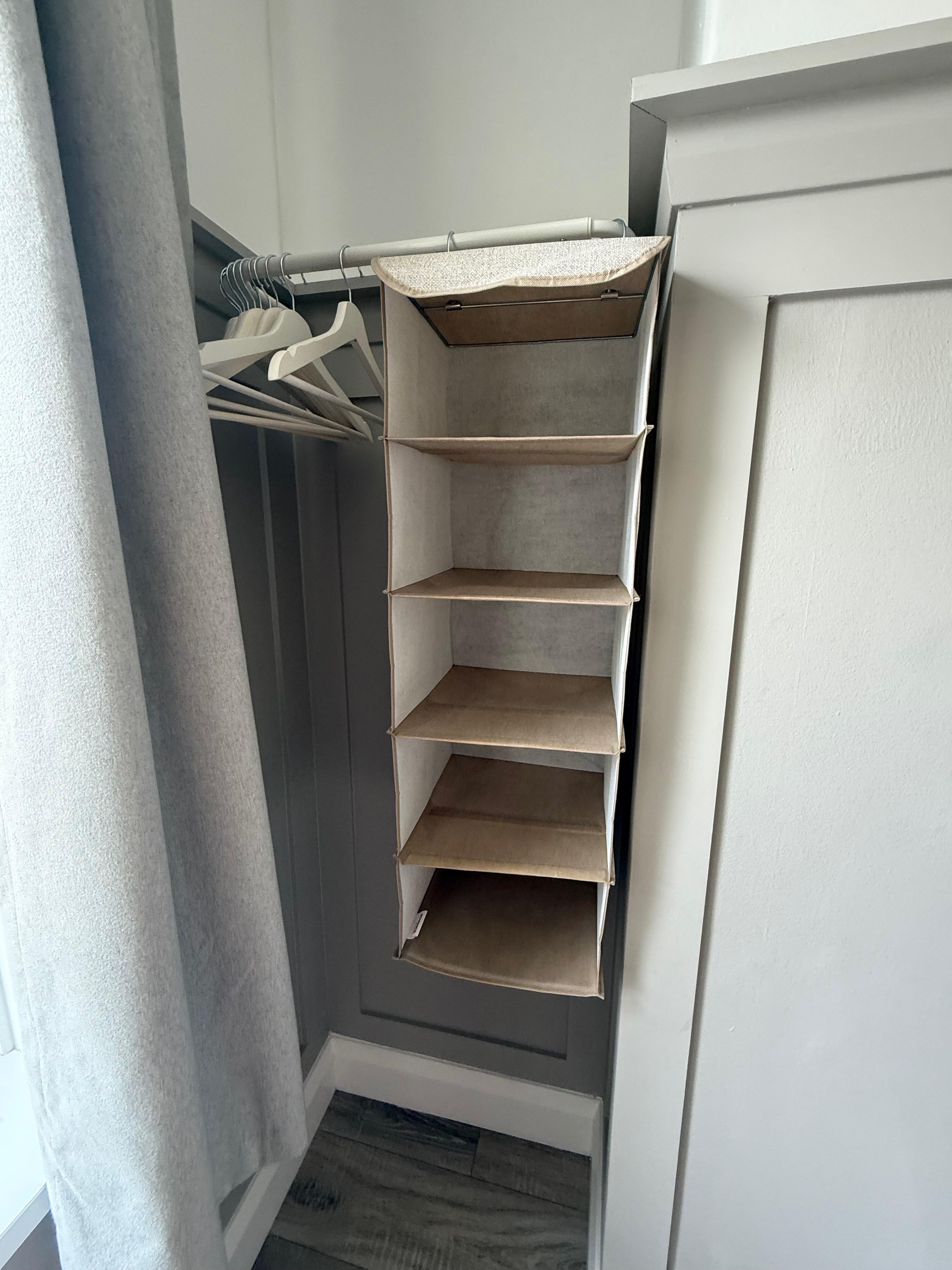 Perfect little space to keep your belongings or set out your outfit for the next day. 