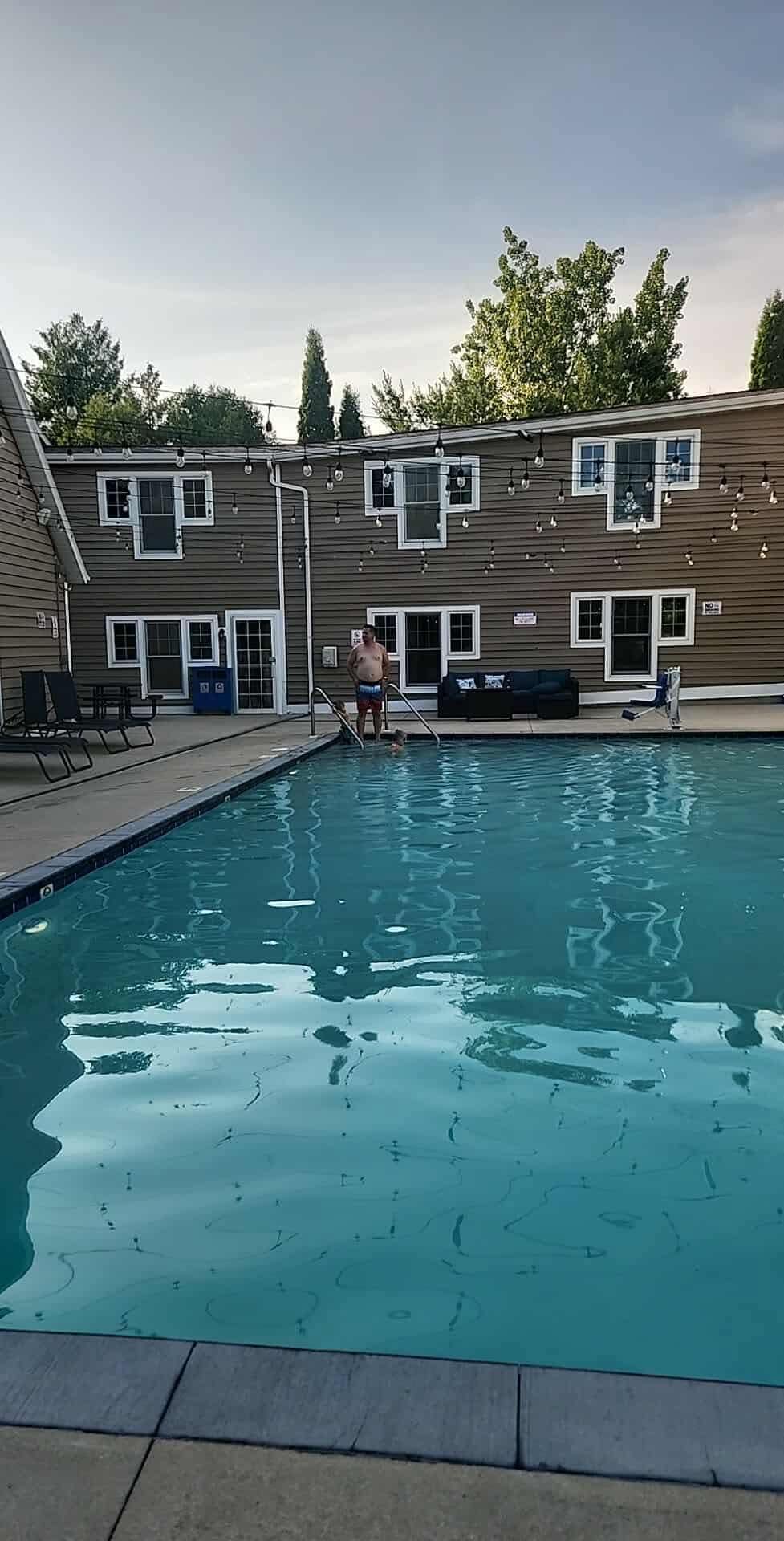 Pool is in great condition and the indoor pool is inside the building to the left of this picture so very convenient