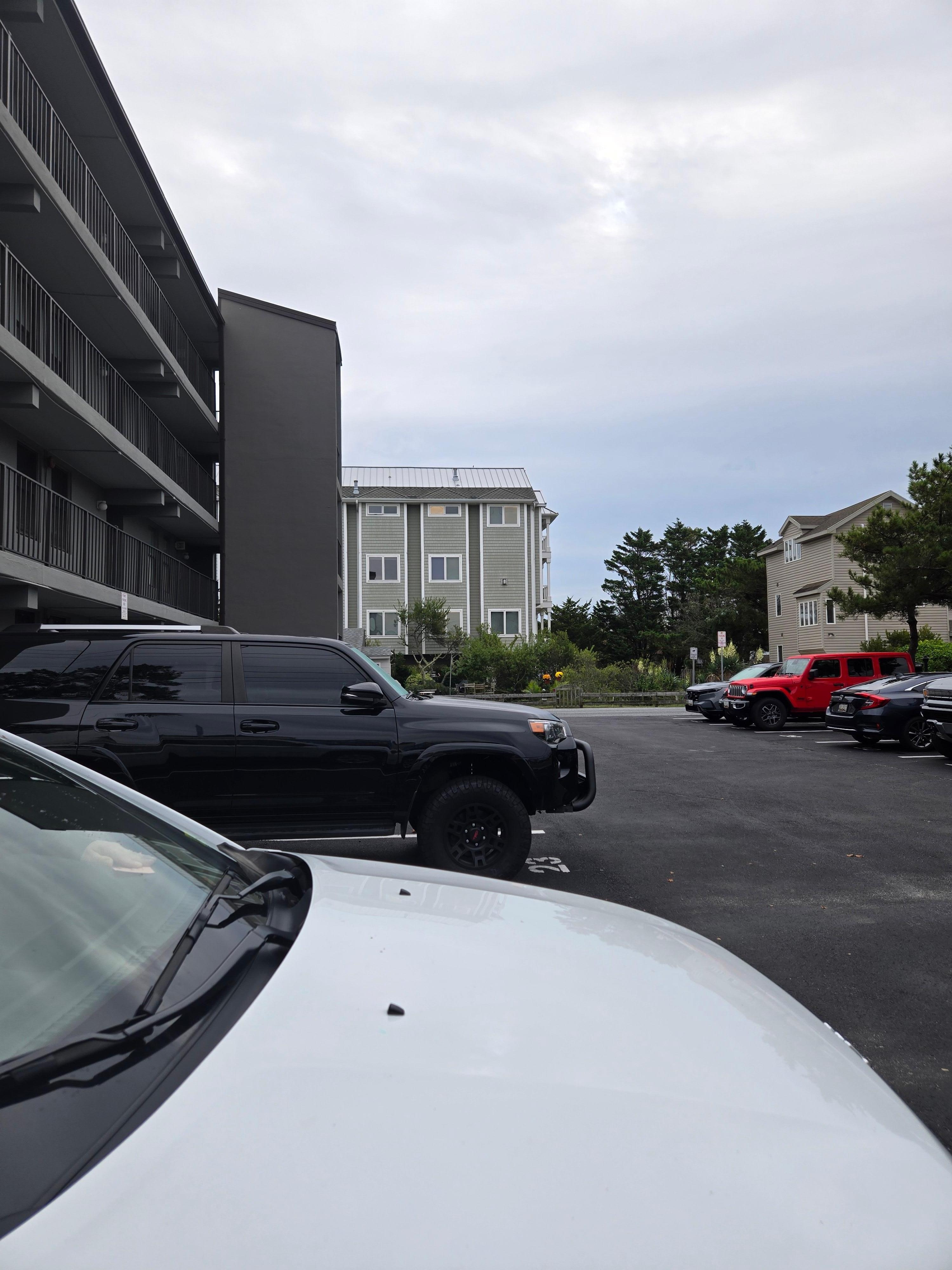 From the parking spot allotted with the rental to where the beach is.