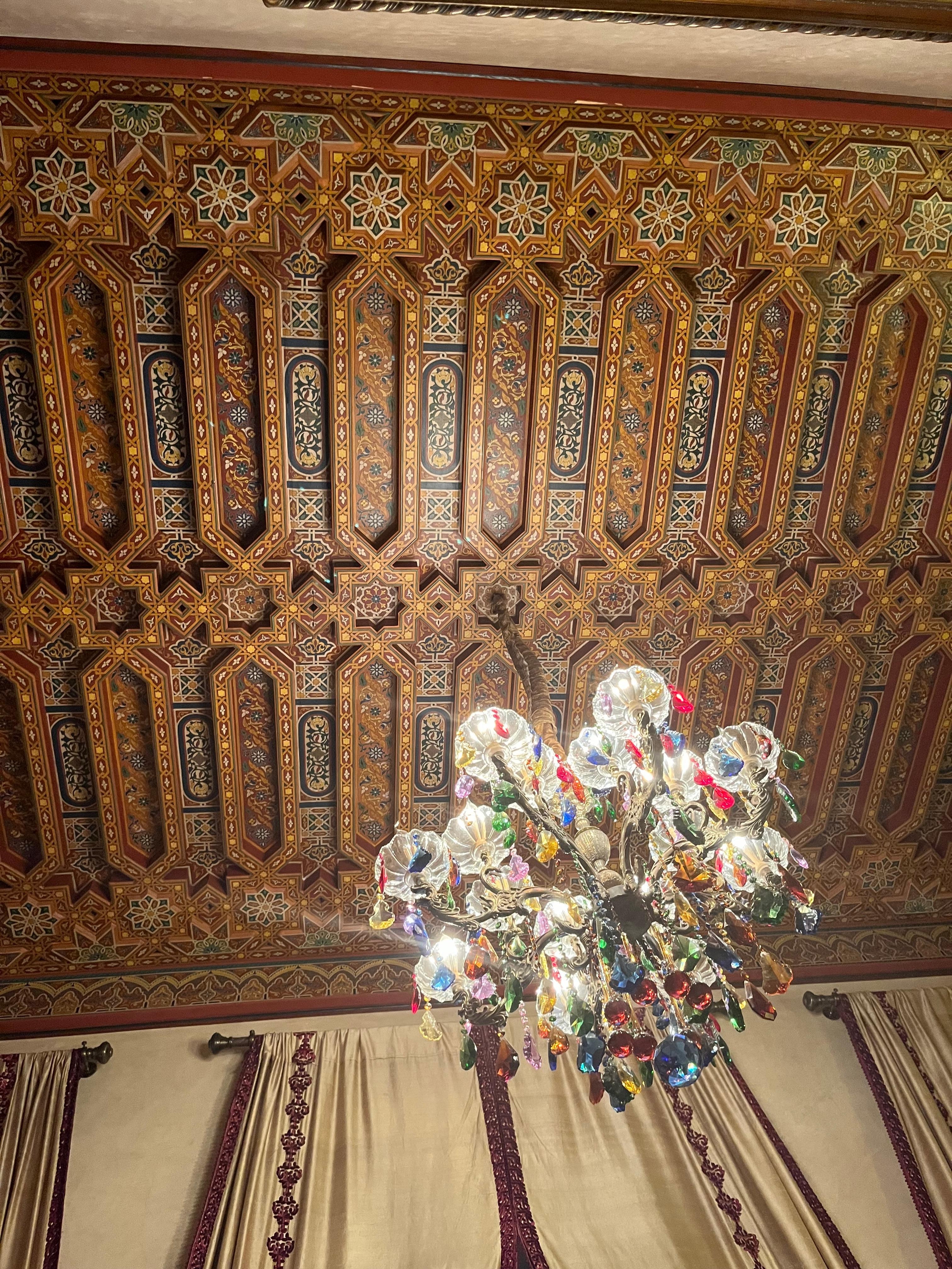A chandelier and the ceiling