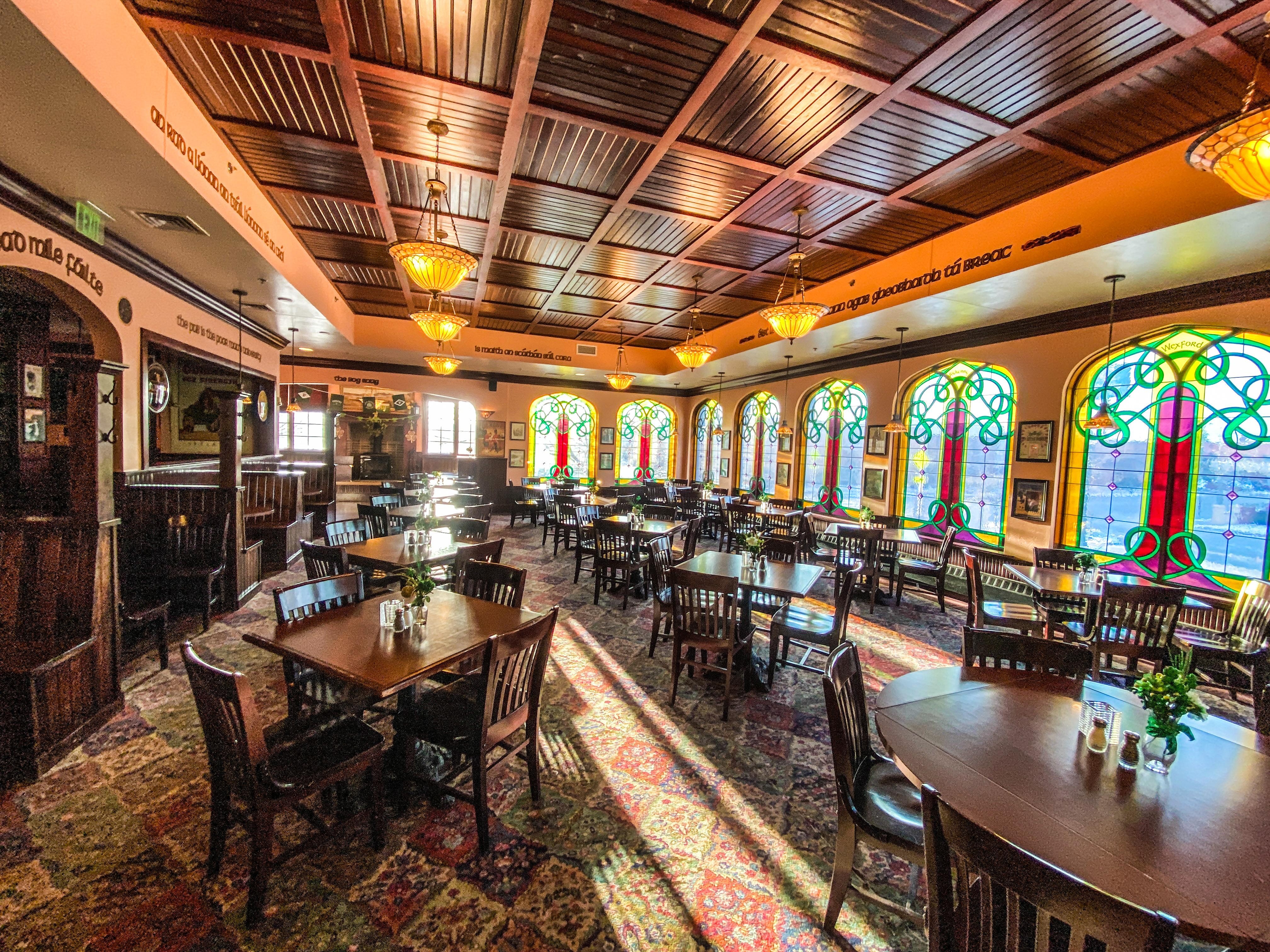 Breakfast area, as well as evening dining/bar. The sun shining through the stain glass windows always makes me happy. 